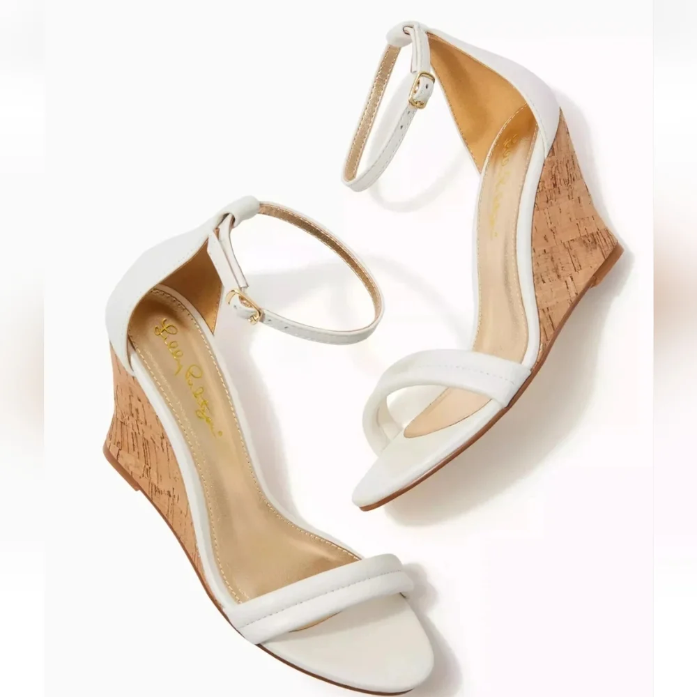 NWT Lilly Pulitzer Jenna Wedge White Leather Sz 7 New